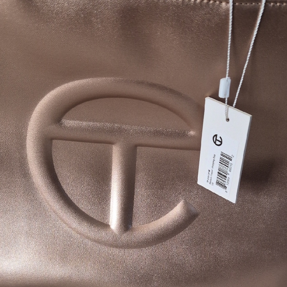 Telfar Metallic Rose Gold Shopping Tote with Embossed Logo - Picture 5 of 7